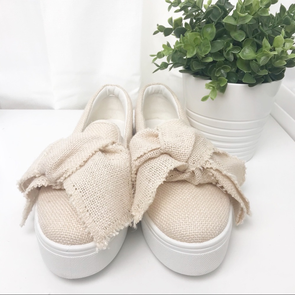 Top Shop Bow Platform Nude Burlap Sneakers